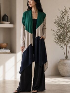 Crea Concept Wool Blend Colorblock Longline Cardigan EU 42 Large